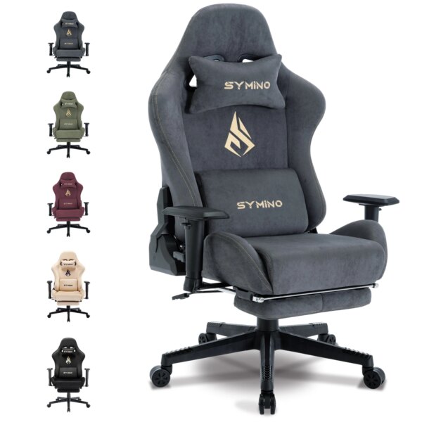 Symino Gaming Chair, Ergonomic Gamer Chair with Footrest, Breathable PC Chair with Adjustable Lumbar Cushion, Headrest Cushion