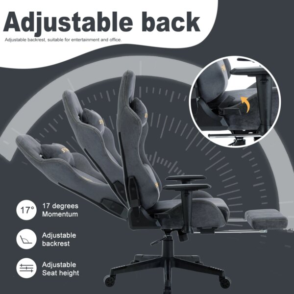 Symino Gaming Chair, Ergonomic Gamer Chair with Footrest, Breathable PC Chair with Adjustable Lumbar Cushion, Headrest Cushion - Image 5