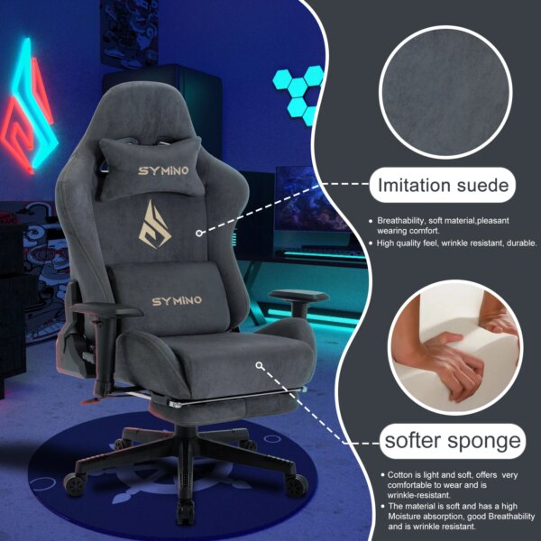 Symino Gaming Chair, Ergonomic Gamer Chair with Footrest, Breathable PC Chair with Adjustable Lumbar Cushion, Headrest Cushion - Image 3