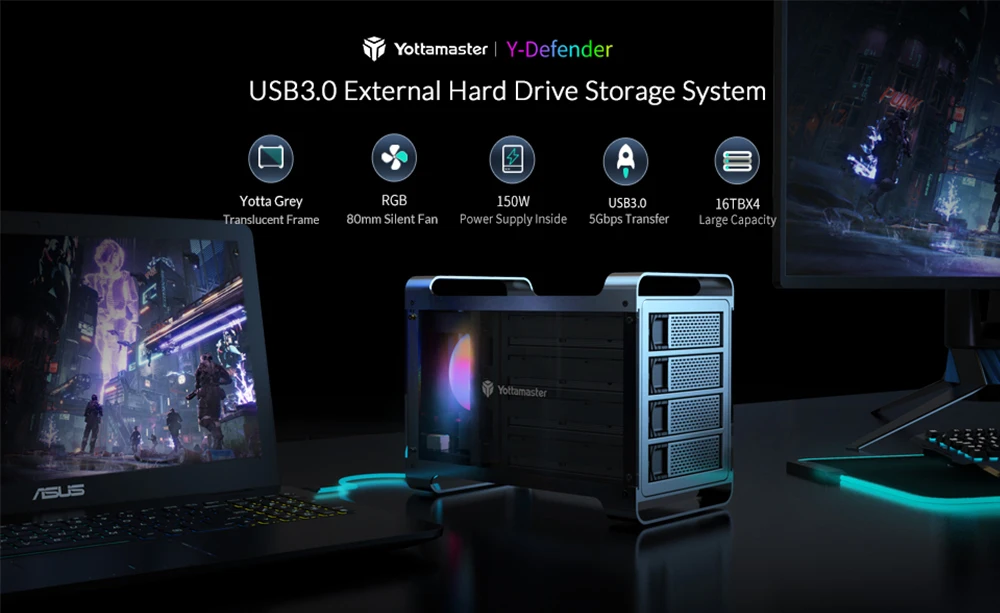 Yottamaster USB3.1 USB-B 5Gbps 5-Bay (5*16TB) RAID Enclosure Support RAID 0/1/5/10 /JBOD /ClONE/Normal Hard Drive RAID Storage