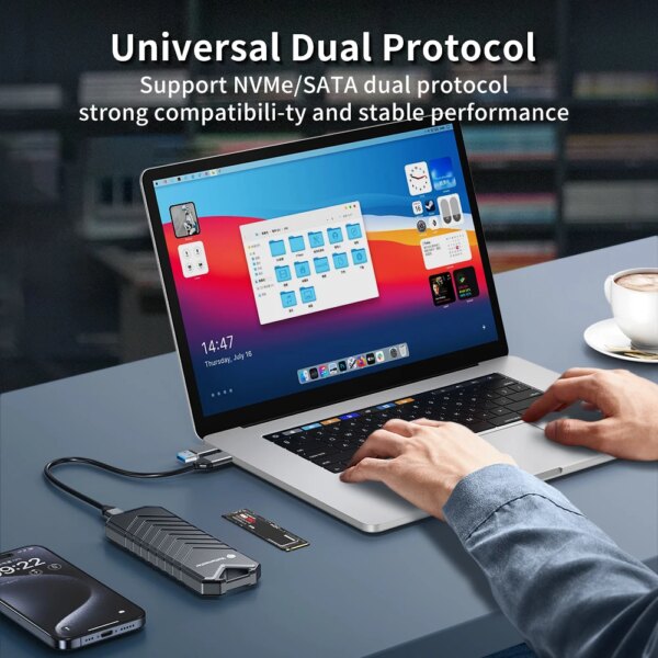 Yottamaster Dual Protocol M.2 SSD Case M.2 NVMe/SATA Hard Disk Enclosure Type-C USB3.2 Gen2 10Gbp M-key B&M-key 4TB Capacit - Image 2