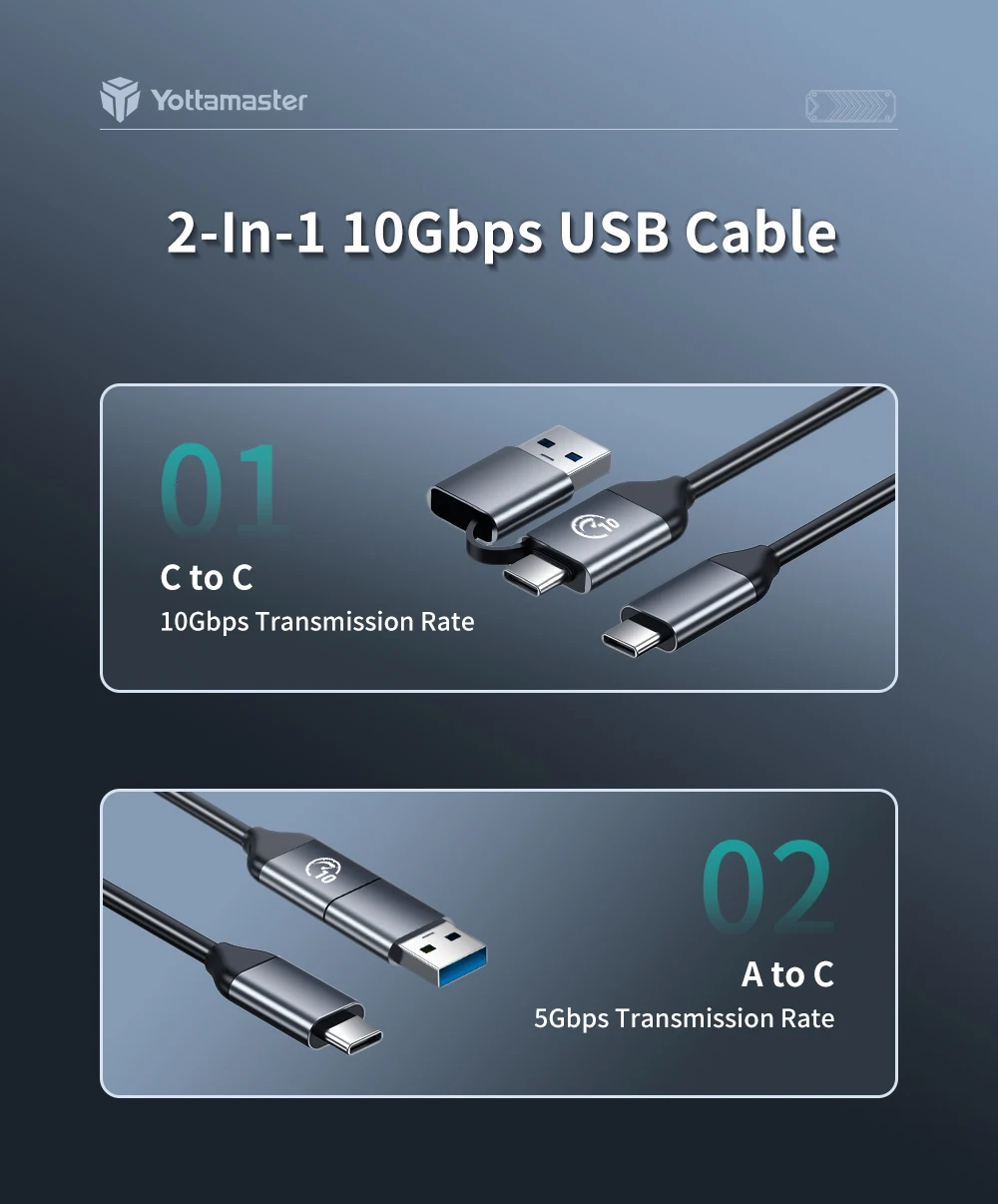 Yottamaster Dual Protocol M.2 SSD Case M.2 NVMe/SATA Hard Disk Enclosure Type-C USB3.2 Gen2 10Gbp M-key B&M-key 4TB Capacit