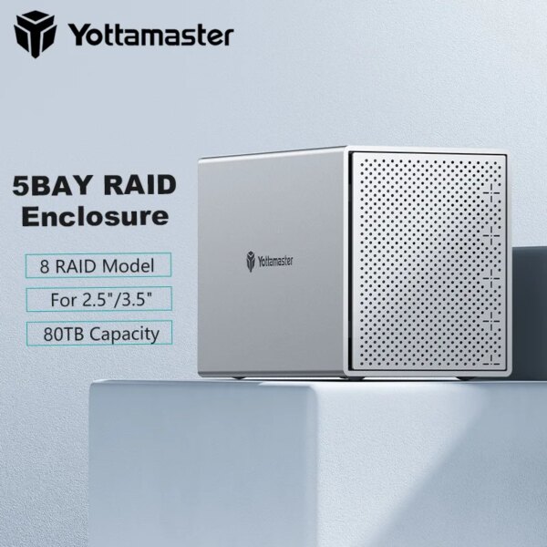 Yottamaster PS500U3 Aluminum 5 Bay 2.5"/3.5" USB3.0 Support 5x16TB for Personal Storage External Hard Drive Enclosure SATA 3.0