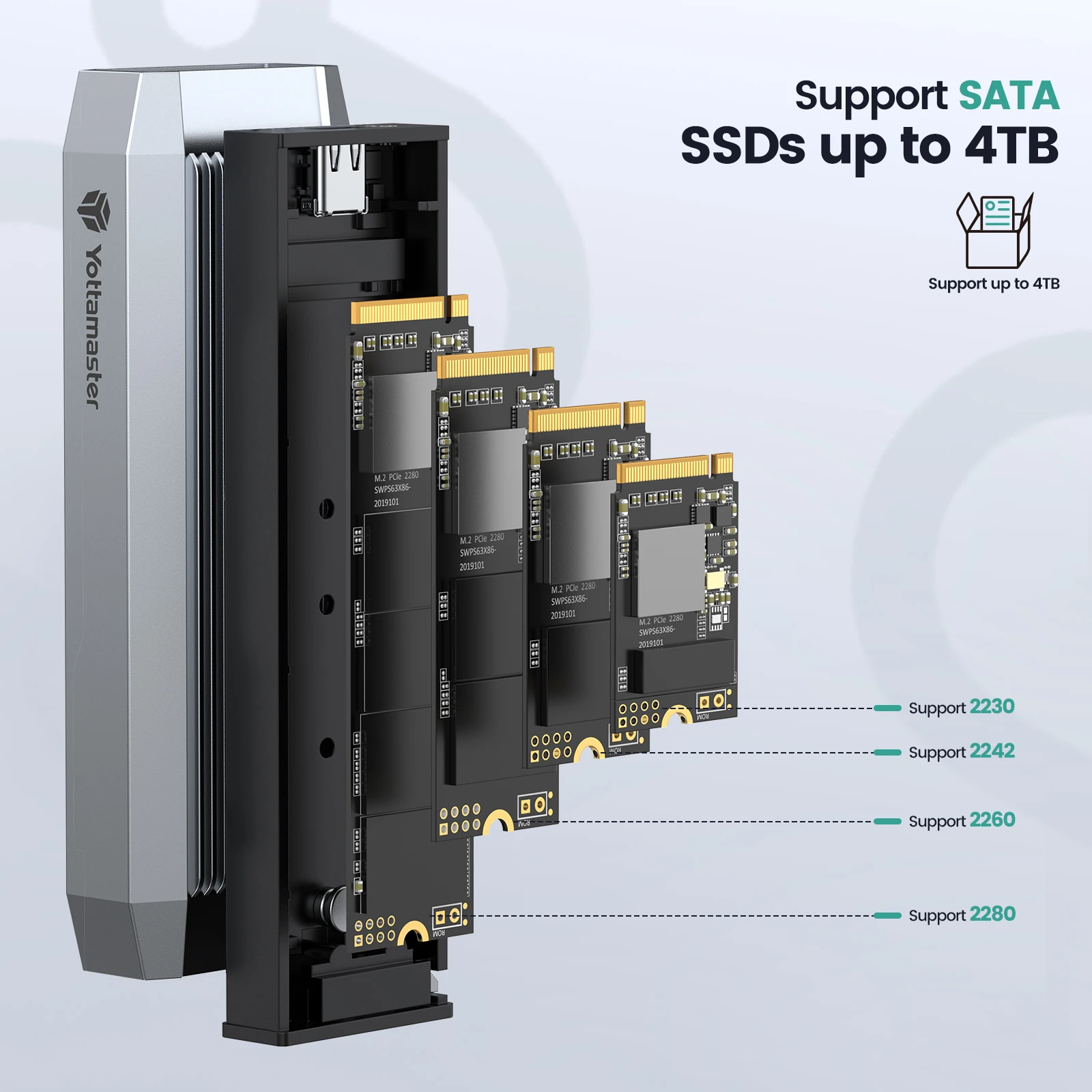 Yottamaster TR13 M2 SSD Enclosure M.2 NGFF SATA 6Gbps PCIE SSD BOX for SATA 3.0 UASP Aluminum SSD Case Built-In Metal Heat Sink