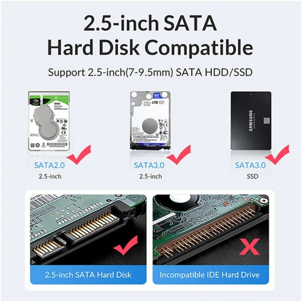 Yottamaster 2.5 inch HDD SSD Enclosure SATA to USB A C 3.0 Adapter Hard Drive Disk External Case 6Gbps UASP HD Storage Box Cover - Image 5