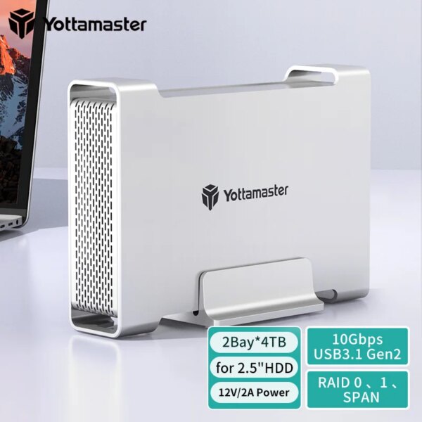 Yottamaster USB3.1 Gen2 10Gbps Type-C 2-Bay RAID Enclosure Support RAID 0 /1 /SPAN 3 RAID Mode SATA External Hard Drive Storage