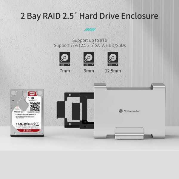 Yottamaster USB3.1 Gen2 10Gbps Type-C 2-Bay RAID Enclosure Support RAID 0 /1 /SPAN 3 RAID Mode SATA External Hard Drive Storage - Image 3