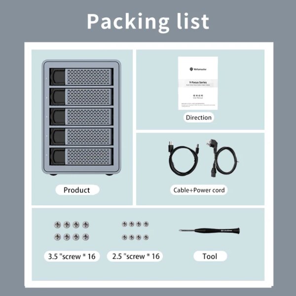Yottamaster 5Bay HDD/SSD Enclosure Support USB3.1 (GEN2) Type-C 10Gbps Compatibility 2.5/3.5" 80TB (Sing 16TB) Capacity - Image 6
