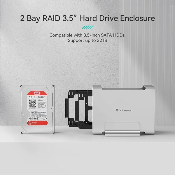 Yottamaster USB3.1 Gen2 10Gbps Type-C 2-Bay RAID Enclosure Support RAID 0 /1 /SPAN 3 RAID Mode SATA External Hard Drive Storage - Image 3