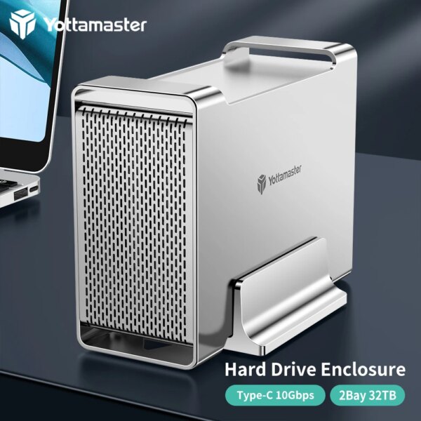 Yottamaster USB3.1 Gen2 10Gbps Type-C 2-Bay RAID Enclosure Support RAID 0 /1 /SPAN 3 RAID Mode SATA External Hard Drive Storage