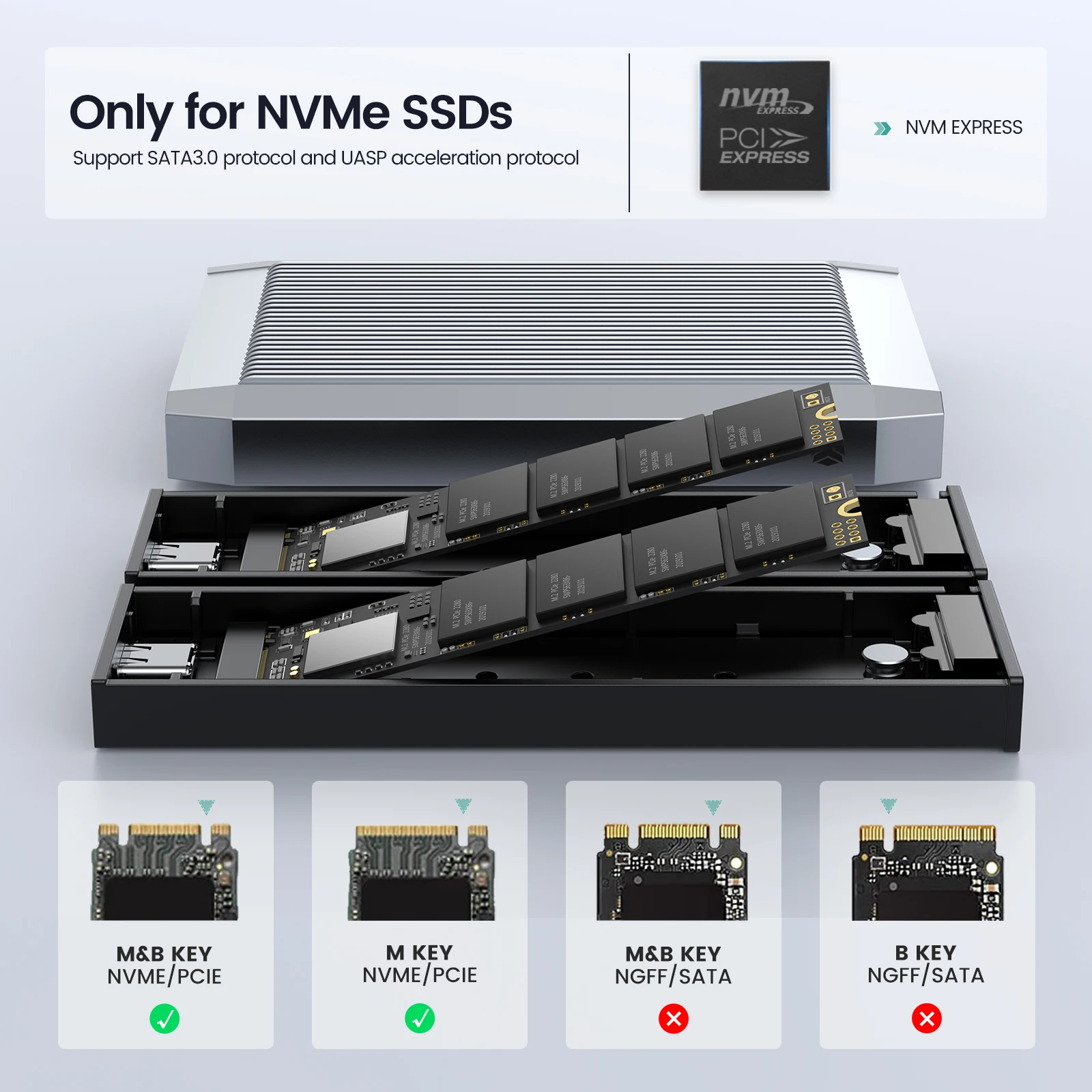 Yottamaster Tool-Free Dual Bay USB C NVMe SATA Enclosure to USB3.1 GEN2 Type-C 10Gbps 4TB(8TB Max) for Windows Mac OS Linux