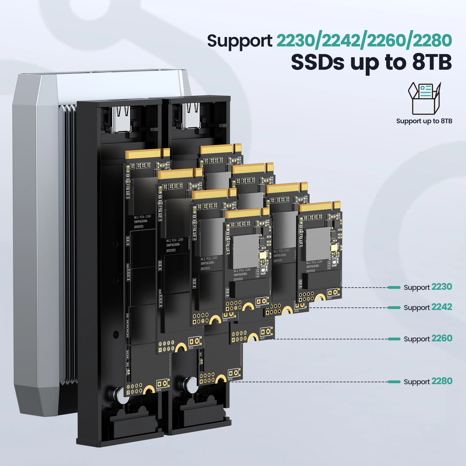 Yottamaster Tool-Free Dual Bay USB C NVMe SATA Enclosure to USB3.1 GEN2 Type-C 10Gbps 4TB(8TB Max) for Windows Mac OS Linux