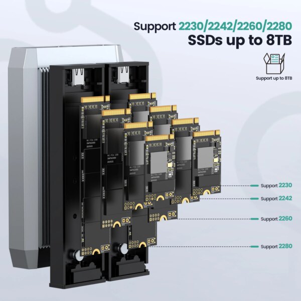 Yottamaster Tool-Free Dual Bay USB C NVMe SATA Enclosure to USB3.1 GEN2 Type-C 10Gbps 4TB(8TB Max) for Windows Mac OS Linux - Image 4