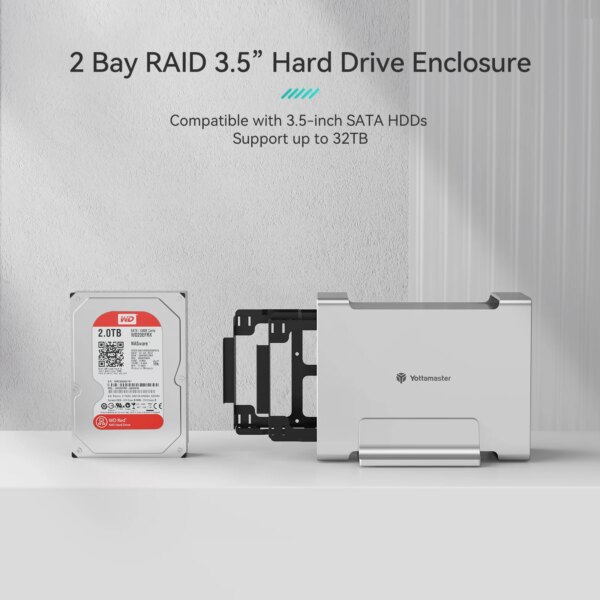 Yottamaster 2Bay HDD RAID Enclosure to USB3.1 Gen2 10Gbps  Support RAID 0 /1 /SPAN 3 RAID Mode SATA External Hard Drive Storage - Image 3