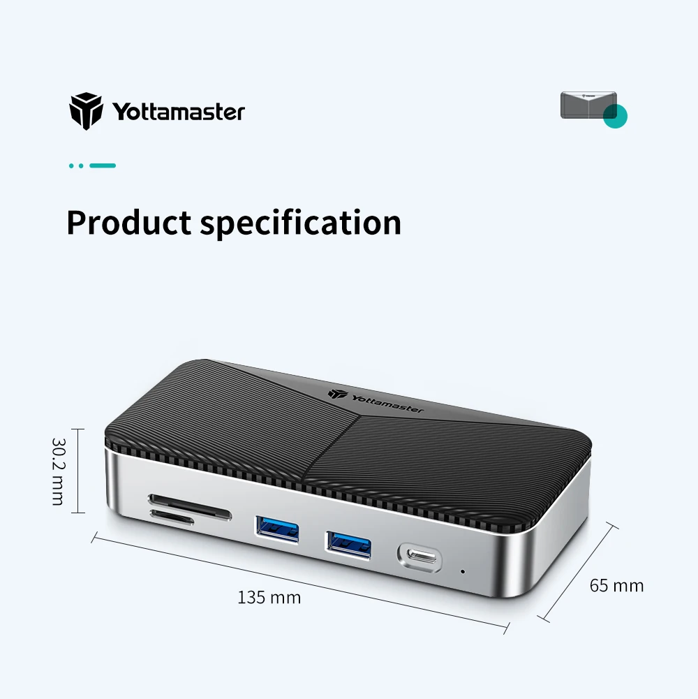 Yottamaster M.2 NVMe USB HUB with HDMI USB-A 3.2 Gen2 M.2 NVMe/SATA SSD Case USB Docking Station Ethernet 100W PD USB Hub SD/TF