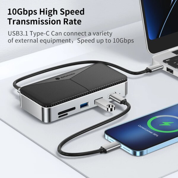 Yottamaster M.2 NVMe USB HUB with HDMI USB-A 3.2 Gen2 M.2 NVMe/SATA SSD Case USB Docking Station Ethernet 100W PD USB Hub SD/TF - Image 3