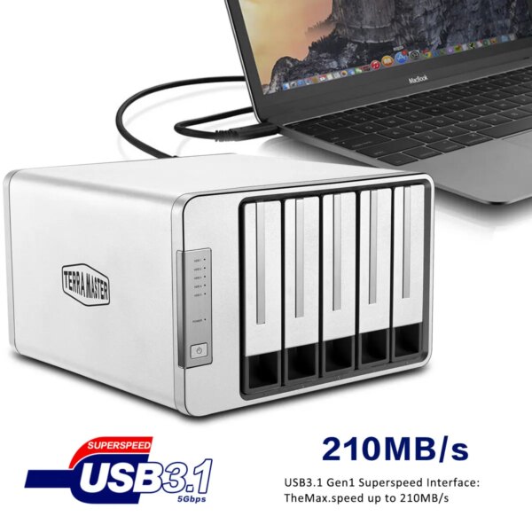 TerraMaster D5-300 USB3.0 (5Gbps) Type C 5-Bay External Hard Drive Enclosure Support RAID 5 Hard Disk RAID Storage (Diskless) - Image 4