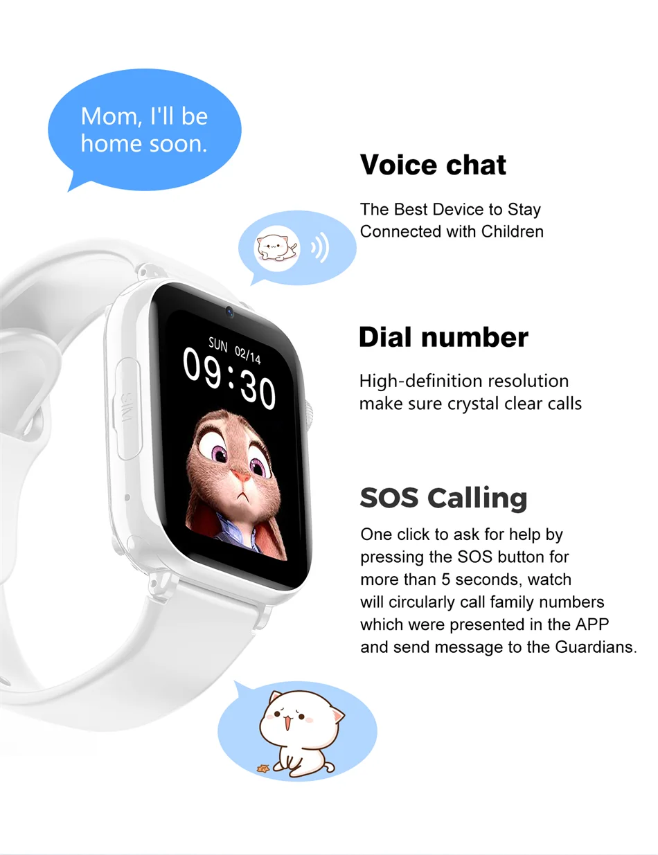 Kids Smart Watch 2/4G Sim Card LBS Tracker SOS Camera Children For Mobile Phone Voice Chat Math Game Flashlight Kids Smart Watch