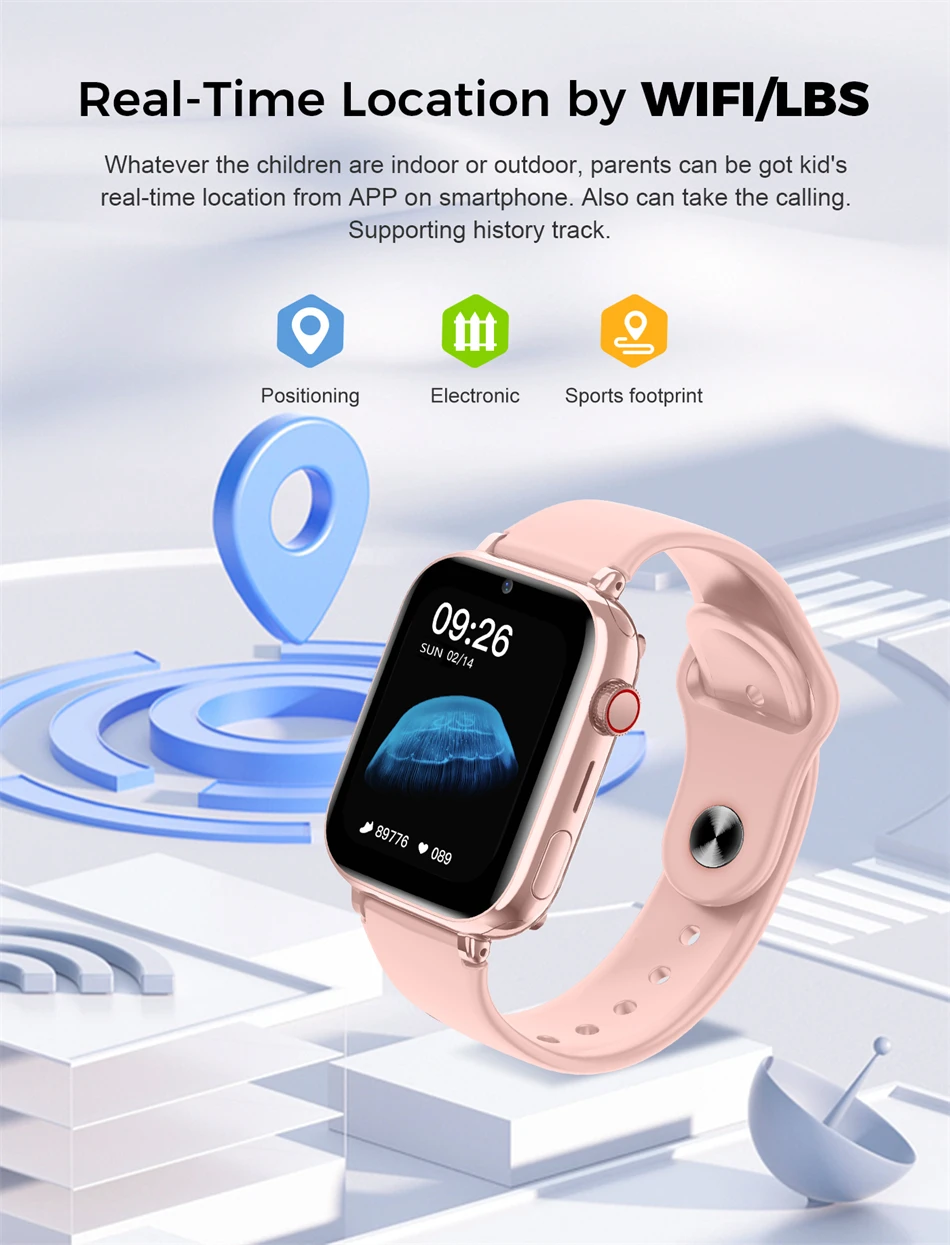 Kids Smart Watch 2/4G Sim Card LBS Tracker SOS Camera Children For Mobile Phone Voice Chat Math Game Flashlight Kids Smart Watch