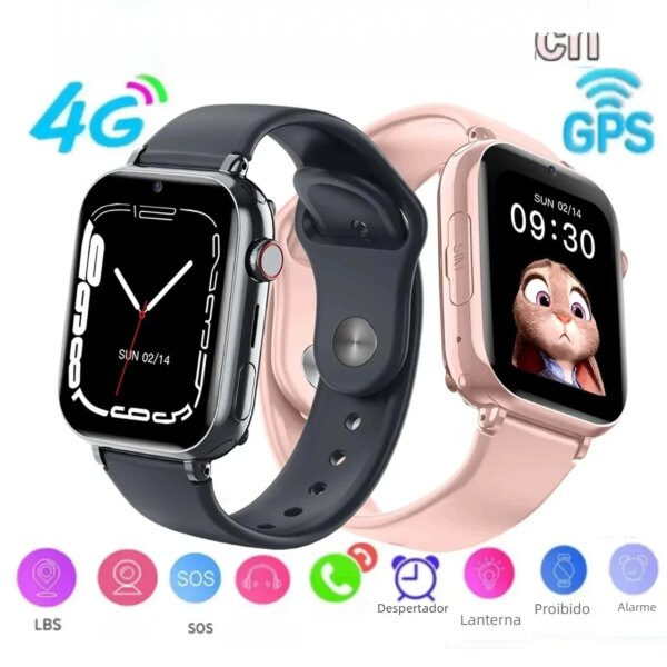 Kids Smart Watch 2/4G Sim Card LBS Tracker SOS Camera Children For Mobile Phone Voice Chat Math Game Flashlight Kids Smart Watch