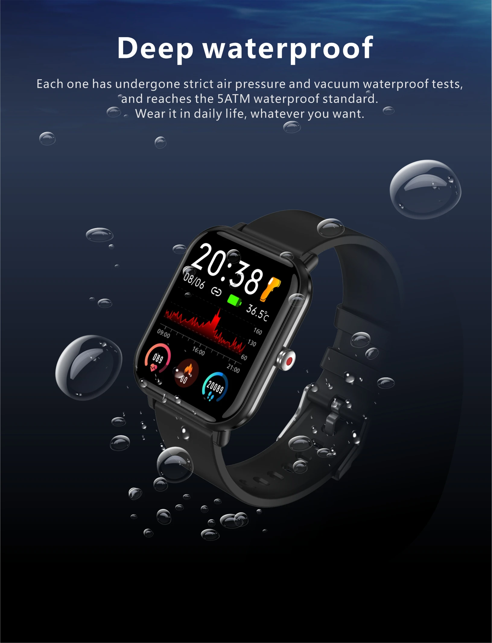 IP68 Waterproof Smart Watch Body Temperature Monitor Music Control Sports Waterproof Smart Watch For Men Women Smartwatch 2024