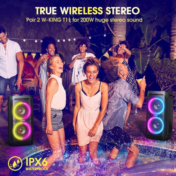 W-KING 100W RMS Bluetooth Speakers, IPX6 Waterproof, V5.3 Portable Party Boombox Wireless Deep Bass/115dB Loud Massive Sound - Image 6