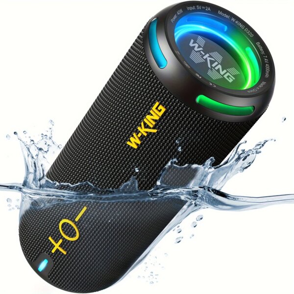 W-KING 40W Portable Speaker, IP67 Waterproof, APP Control, High-Quality Audio, TF/AUX, Dynamic Lights for Party, Outdoor, Shower