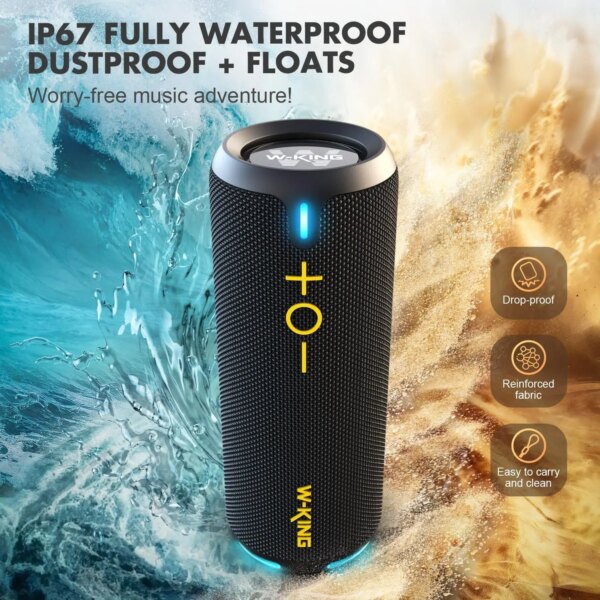 W-KING 40W Portable Speaker, IP67 Waterproof, APP Control, High-Quality Audio, TF/AUX, Dynamic Lights for Party, Outdoor, Shower - Image 3