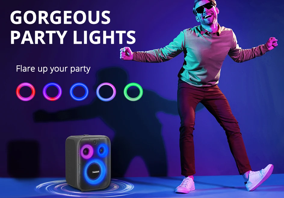 Tronsmart Halo 200 Speaker Bluetooth Speaker with 3 Way Sound System, Built-in/Wired Mic, Guitar Input, APP Control, for Party