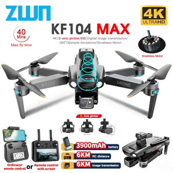 KF104 / KF104MAX2 Professional Drone With 4K Camera 3-Axis Gimbal WIFI 360 Obstacle Avoidance Touch Screen FPV Brushless RC Dron