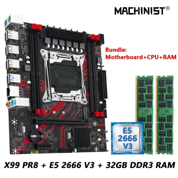 MACHINIST X99 PR8 Motherboard Set Kit With Intel LGA2011-3 Xeon E5 2666 V3 CPU And DDR3 2*16GB RAM Memory combo