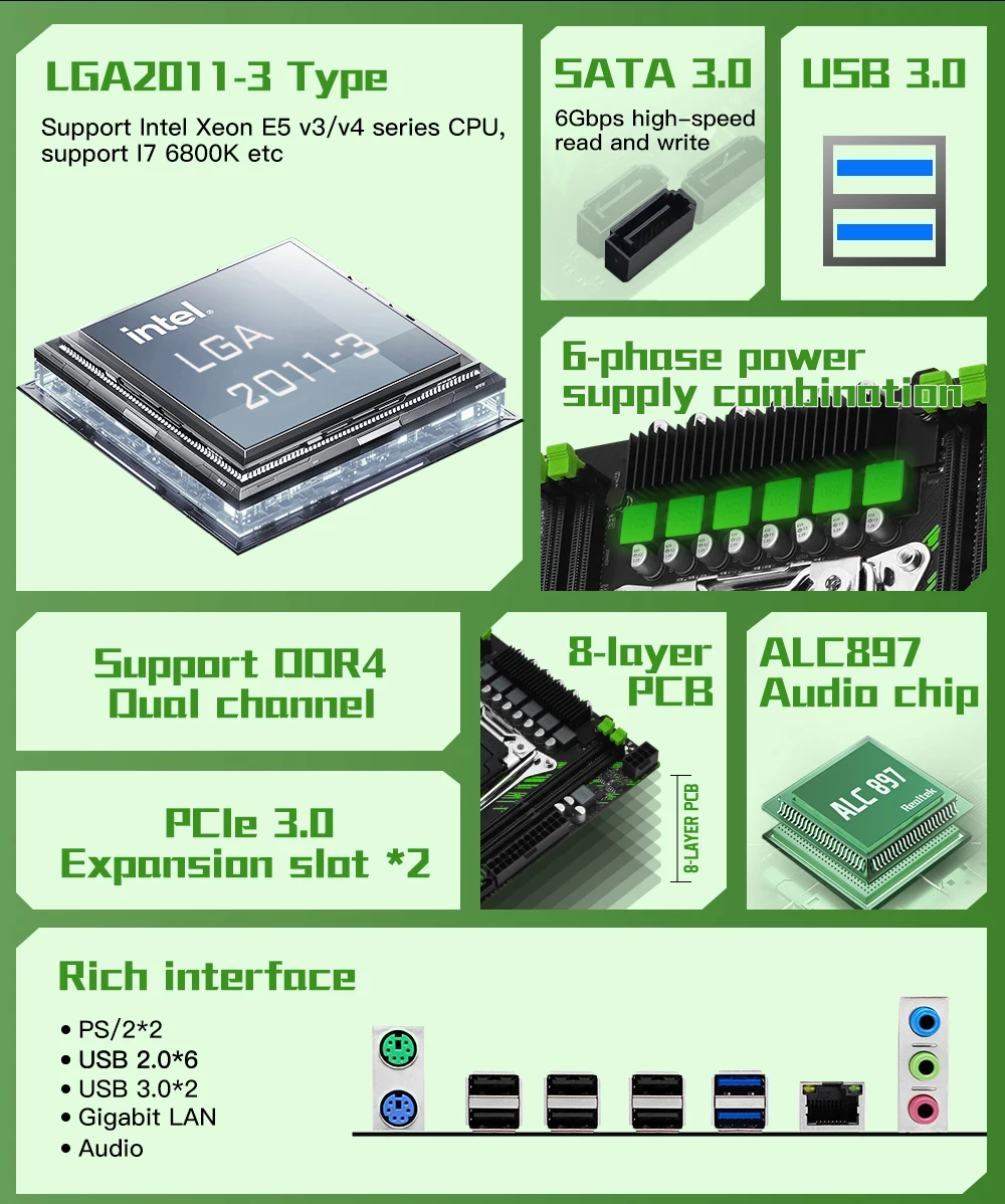 MACHINIST X99 Motherboard kit with Intel Xeon E5 2620 V3 CPU + DDR4 8GBx2 2133MHz Dual-Channel RAM Set Computer Combo