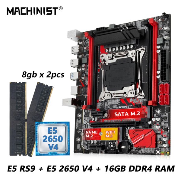 MACHINIST RS9 X99 Motherboard Kit LGA 2011-3 Set Xeon E5 2650 V4 CPU + DDR4 16GB RAM Memory Combo NVME M.2 four channels