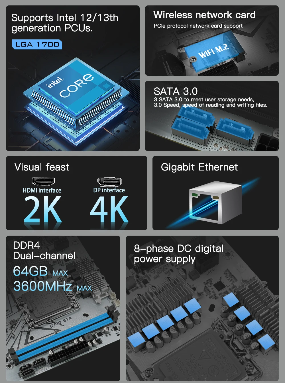 MACHINIST B760 GT4 DDR4 Motherboard LGA 1700 Support Intel Core I3/i5/i7/i9 12th 13th Processor CPU Dual Channel Memory