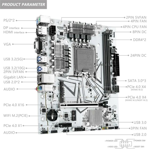 MACHINIST B760 GT4 DDR4 Motherboard LGA 1700 Support Intel Core I3/i5/i7/i9 12th 13th Processor CPU Dual Channel Memory - Image 2