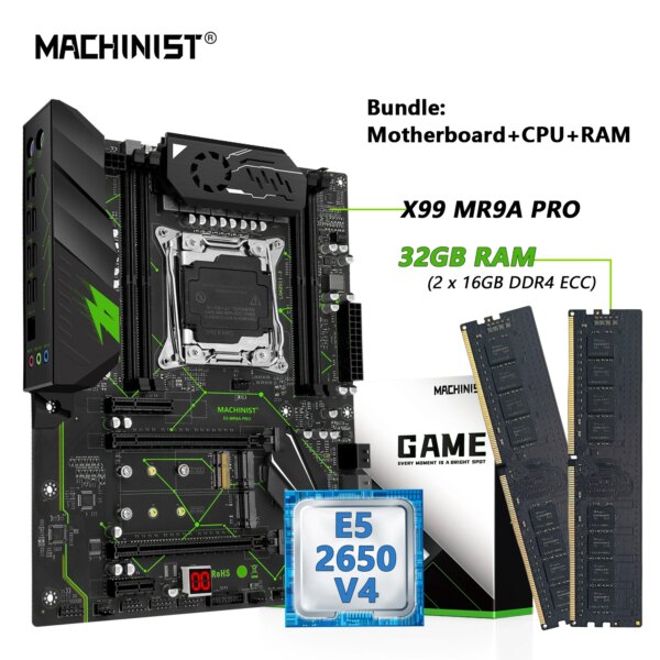 MACHINIST MR9A PRO X99 Motherboard combo Kit  with Xeon E5 2650 V4 CPU And DDR4 32GB RAM Memory Set Four Channel ATX