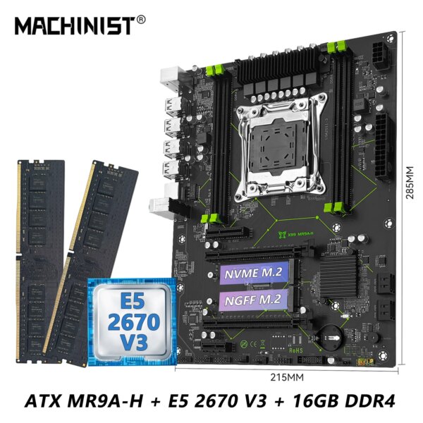 MR9A-H MACHINIST X99 Motherboard combo With Intel LGA 2011-3 Xeon E5 2670 V3 CPU DDR4 16GB (2*8GB) RAM Memory Kit ATX Set#Bundle