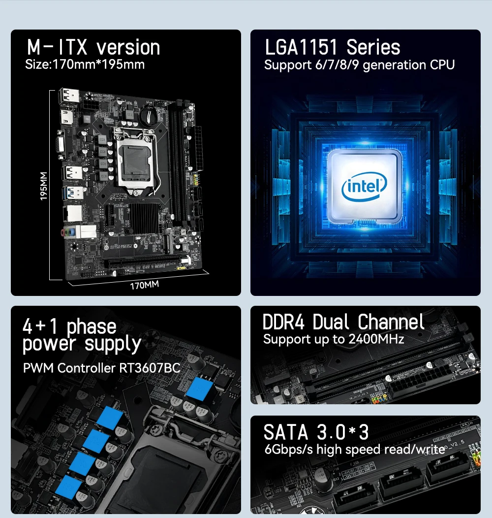 MACHINIST H110 Motherboard Supports LGA 1151 Intel Core CPU  DDR4 RAM And M.2 NVME SDD VGA HDMI