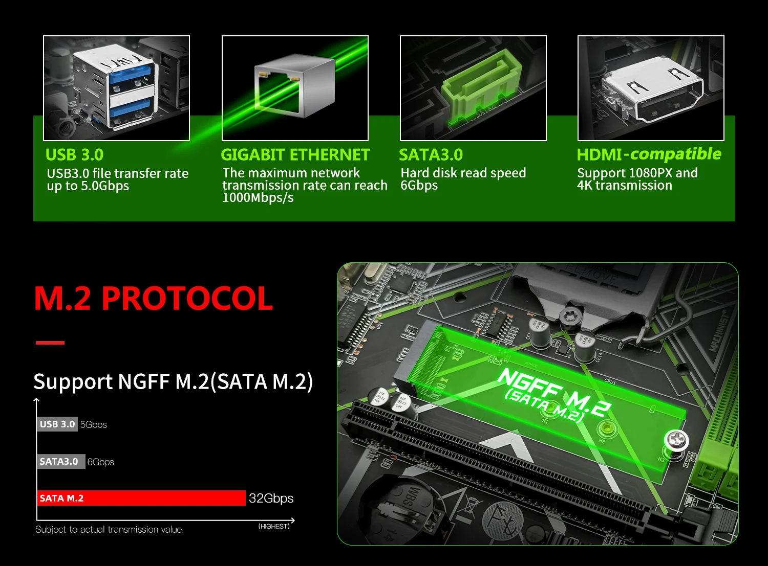 MACHINIST B75 LGA 1155 Motherboard With NGFF M.2 HDMI VGA interface Support Intel i3/i5/i7 CPU  DDR3 RAM Desktop memory