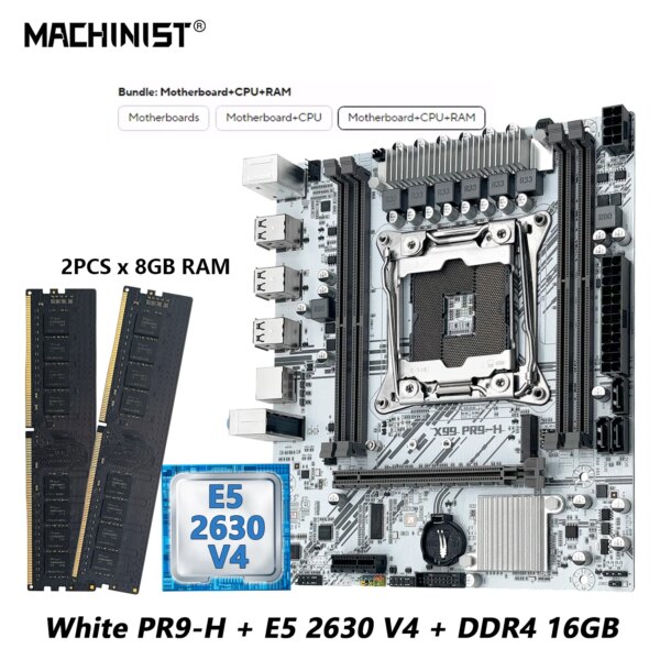 MACHINIST X99 Motherboard Set kit With Intel Xeon E5 2630 V4 LGA 2011-3 CPU + DDR4 16GB RAM support NVME m.2 White PR9-H