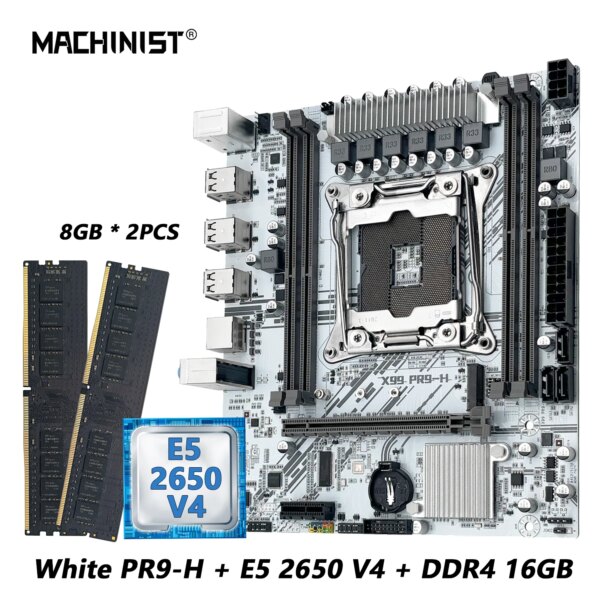 MACHINIST X99 Motherboard kit Intel Xeon E5 2650 V4 LGA 2011-3 CPU Set DDR4 8GB*2pcs support NVME m.2 White X99 PR9-H