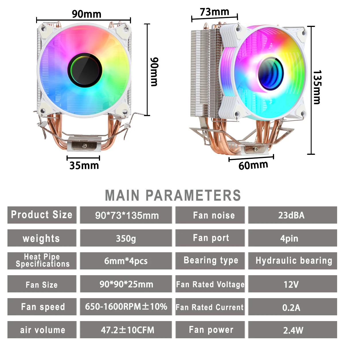 IWONGOU 4 Heat Pipes 90cm CPU Air Cooler 4 Pin PWM Quiet CPU Cooling Fan for Intel LGA 1700 2011 1200 1156  AM3 AM4 PC Radiator