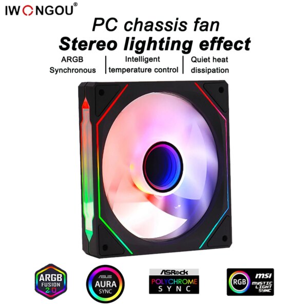 IWONGOU black  Computer Case Fan Ventoinha PC Unlimited Space 120mm RGB Fan 4pin PWM CPU Cooling Fan 3pin5v Argb 12cm Ventilador