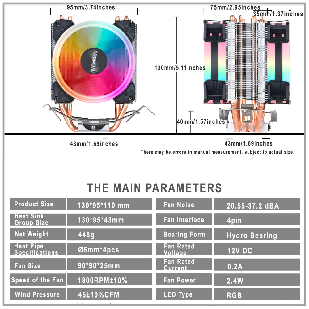 x99 Processor Cooler 4 Heatpipes Radiator IWONGOU 4pin Cooling CPU Fan 90mm RGB Ventilador for Intel Lga 2011/1366/1700/AMD/AM4