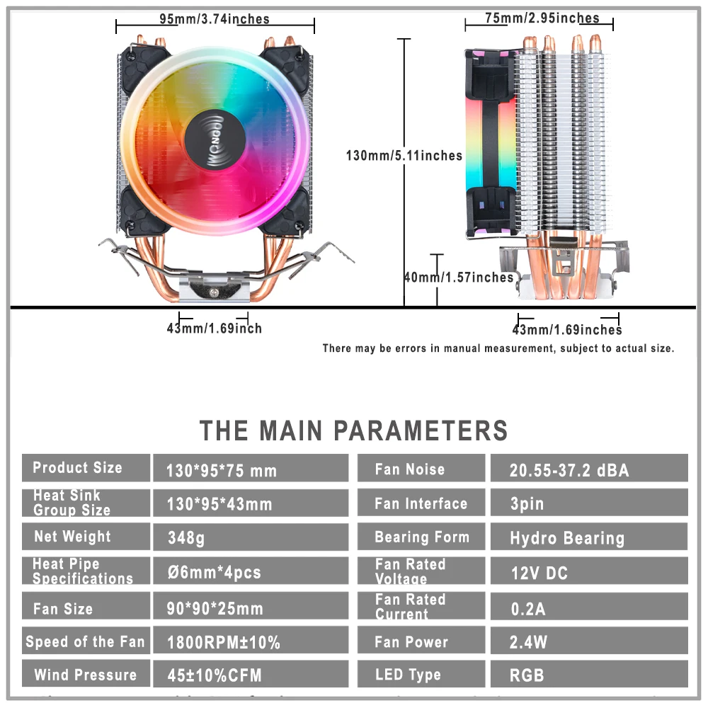 x99 Processor Cooler 4 Heatpipes Radiator IWONGOU 4pin Cooling CPU Fan 90mm RGB Ventilador for Intel Lga 2011/1366/1700/AMD/AM4