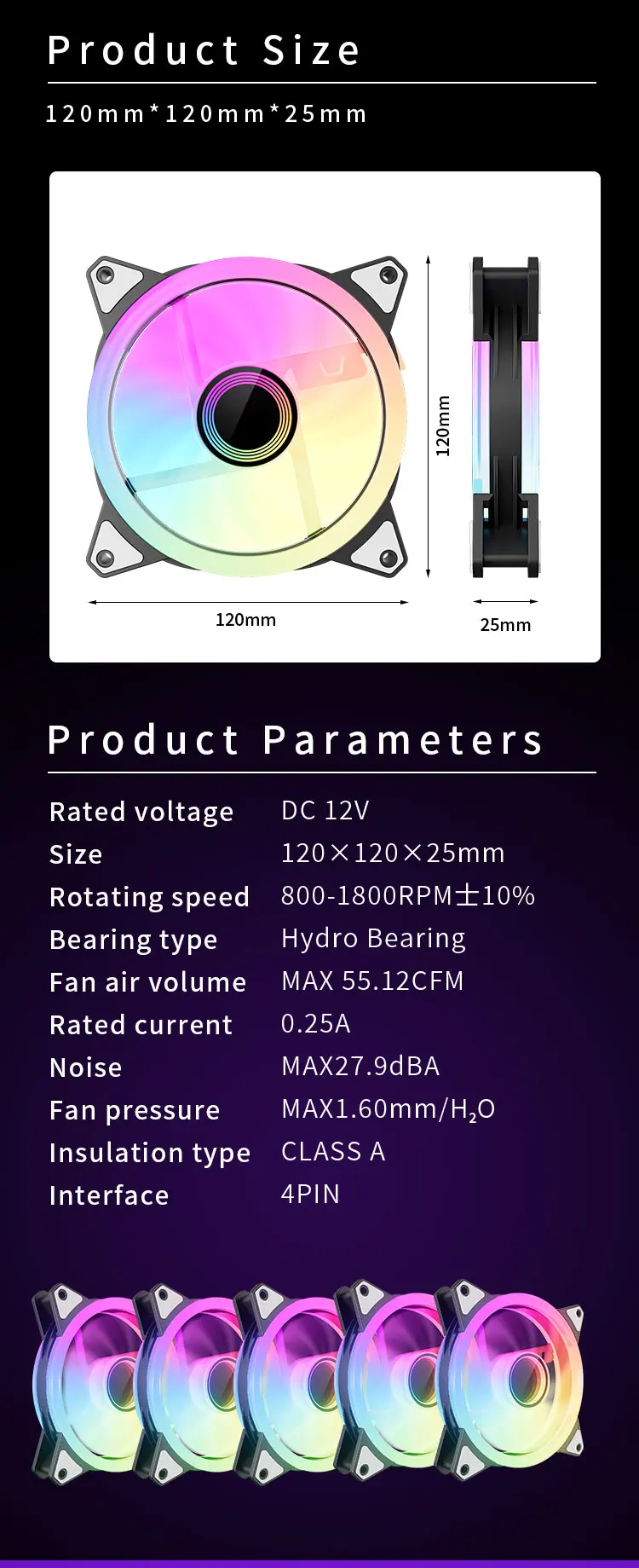 Teucer GH-12 120mm PC Computer Case Fan 12V/4Pin PWM 5V/3PIN Double Ring ARGB Unlimited Space Quiet Chassis Cooling Ventilador