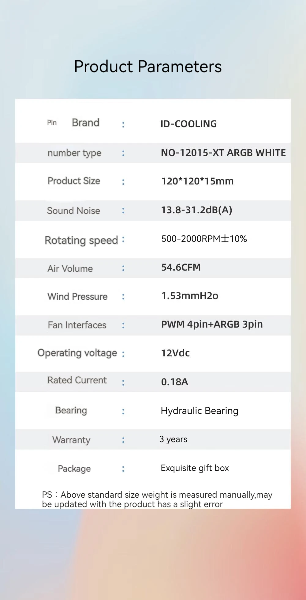 ID-COOLING NO-12015-XT ARGB Cooling Fan 500-2000 RPM 15mm Ultra Slim Smart Temperature Control PC Fan for CPU Cooler