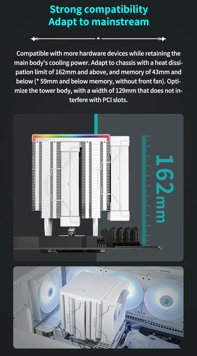 DeepCool AK620 Digital Twin Towers CPU Air Cooler 6 Heatpipes White Dual Fans Radiator For LGA1700 2011-v3 115X 1200 AMD AM4 AM5