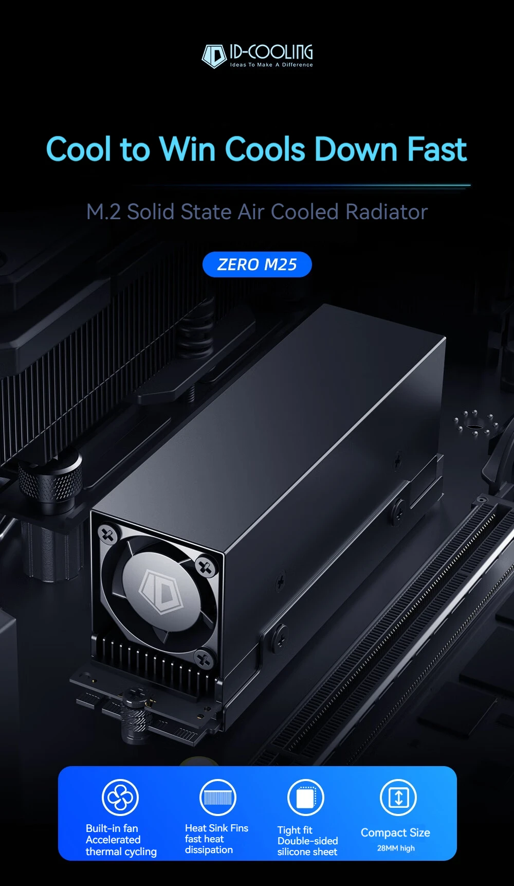 ID COOLING ZERO M25 M.2 Solid State Air-Cooled Radiator with PWM 12000rpm Fan for NGFF/NVME Hard Disk Heat Sink 2280 SSD Cooler