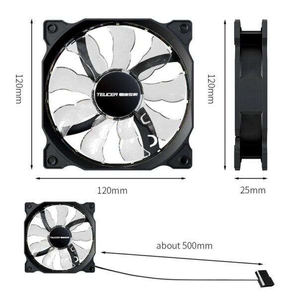 Teucer 120mm PC Case Fan 12V Big 4Pin Chassis Power Supply Low Noise Quiet Transparent Fan Blade Led Colorful Cooling Ventilator - Image 6